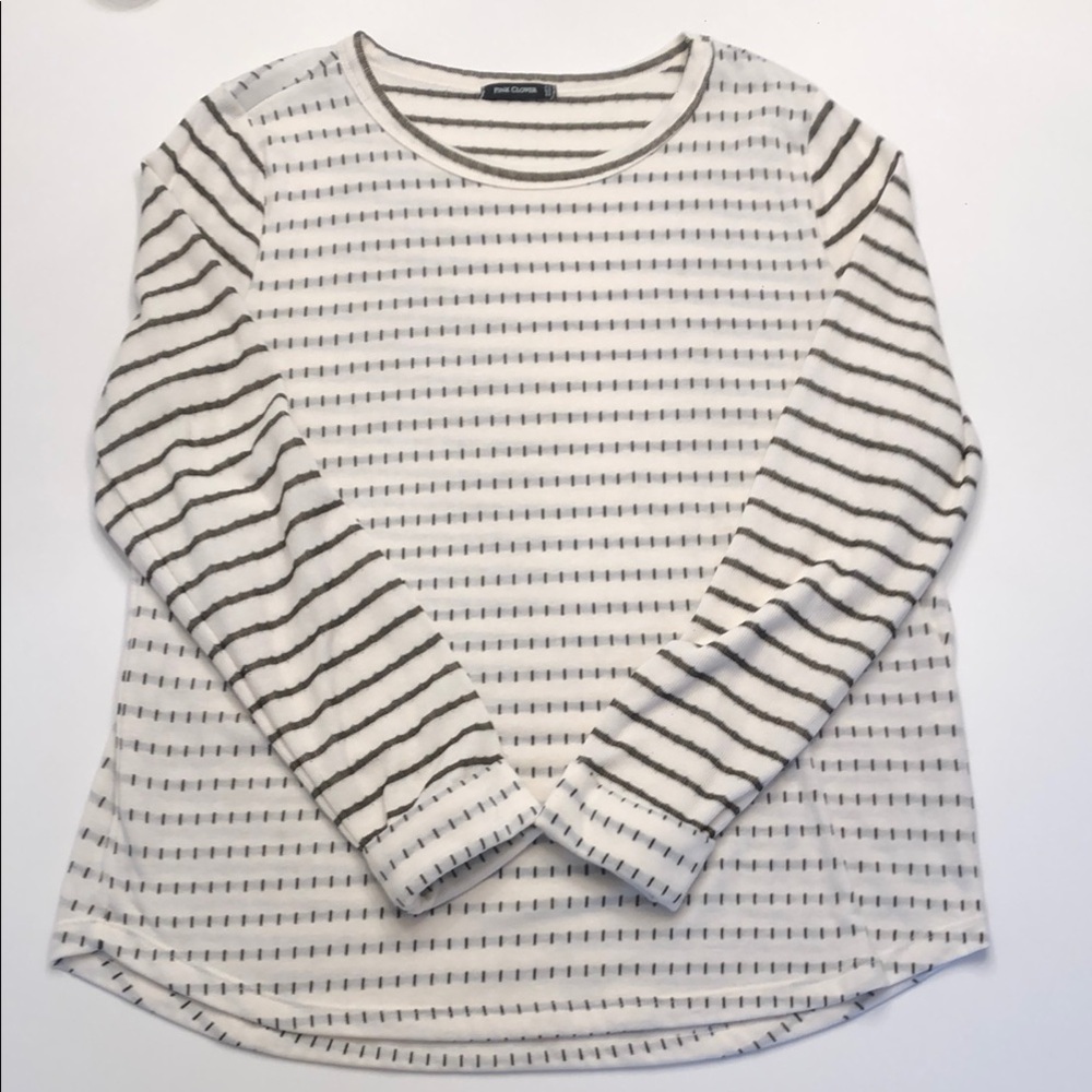 Pink Clover White and Gray Striped Sweater